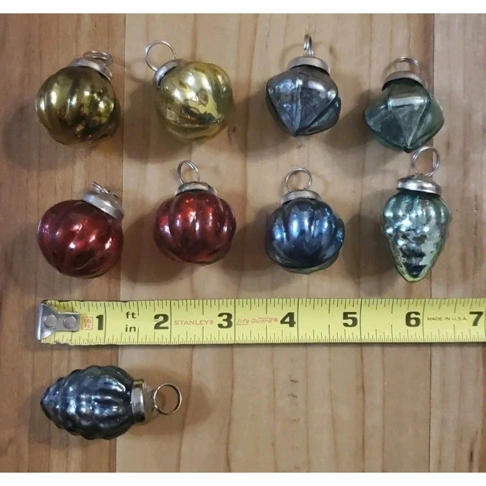 Kugel Style Mini Glass Christmas Ornaments Lot Of 9 Vintage Multicolor‎